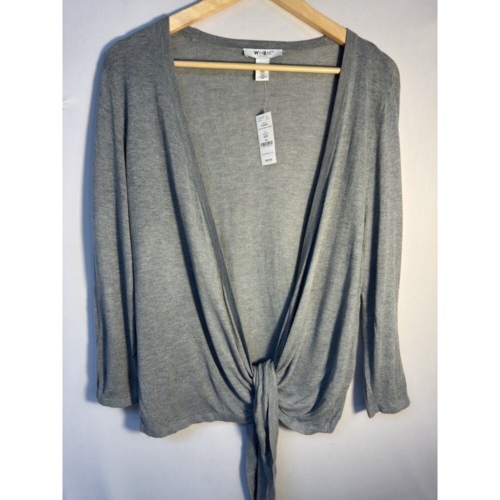 WHBM White House Black Market Gray Tie Front Cardigan Sweater M NWT